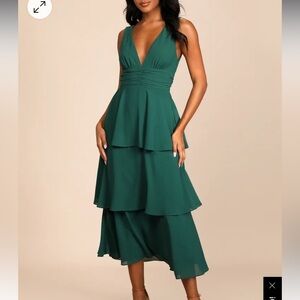 Celebration Time Emerald Green Sleeveless Tiered Midi Dress